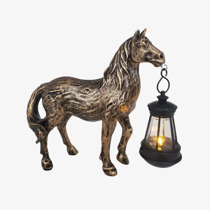 Statue Cheval avec Lanterne – Une Touche d’Élégance et de Lumière pour Votre Jardin