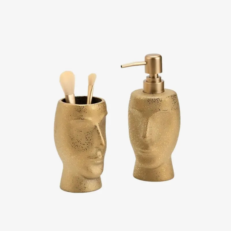 Ensemble Distributeur de Savon et Pot de Rangement - Élégance Dorée