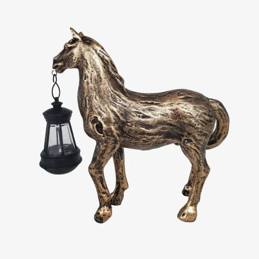 Statue Cheval avec Lanterne – Une Touche d’Élégance et de Lumière pour Votre Jardin
