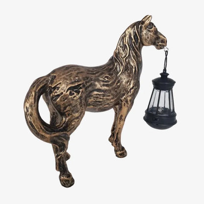 Statue Cheval avec Lanterne – Une Touche d’Élégance et de Lumière pour Votre Jardin