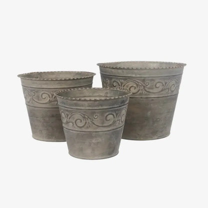 Lot de 3 Cache-Pots en Métal Vintage – Charme Rustique et Élégance Intemporelle