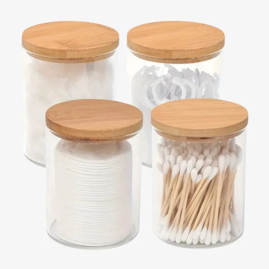 Lot de 4 Bocaux de Rangement en Verre et Bambou – Élégance et Organisation