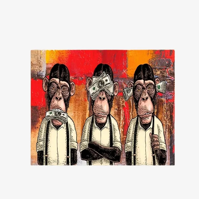 Tableau Street Art Singes et Argent – Une Œuvre Urbaine et Provocante
