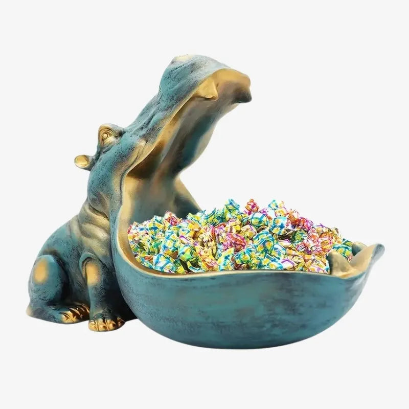 Vide-Poche Hippopotame Bleu et Or – Une Touche Originale et Élégante