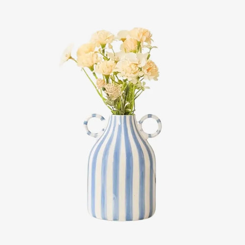 Vase en Céramique Rayé Bleu – Élégance et Fraîcheur