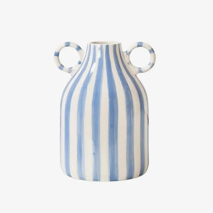 Vase en Céramique Rayé Bleu – Élégance et Fraîcheur