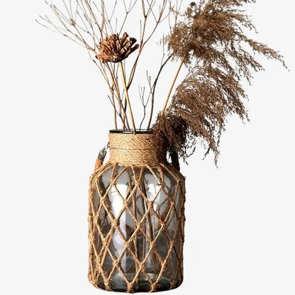 Vase en Verre et Corde – Esprit Bohème et Naturel