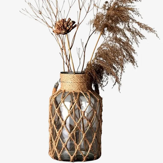 Vase en Verre et Corde – Esprit Bohème et Naturel