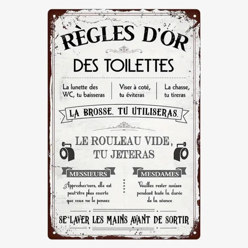 Panneau Règles d'Or des Toilettes – Une Touche d'Humour et de Rappel