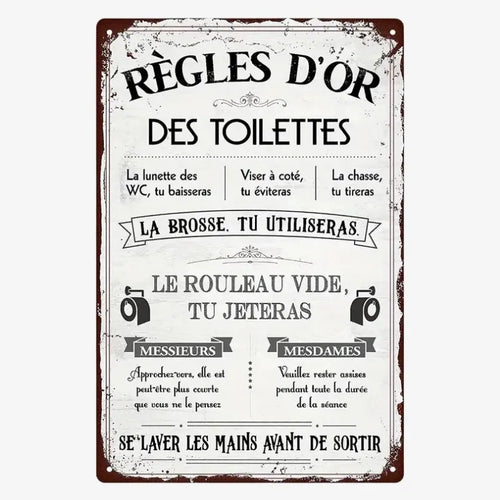Panneau Règles d'Or des Toilettes – Une Touche d'Humour et de Rappel